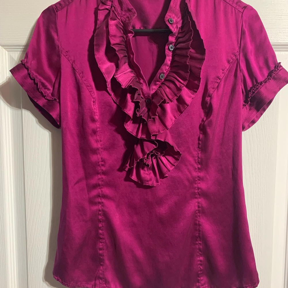 Express Pink Puff Sleeve Ruffled Blouse